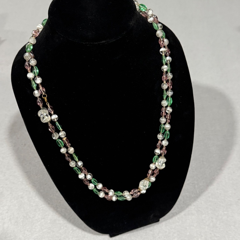 Vintage Glass Bead Necklace Women Multicolor Long Flapper Strand 52 Inch